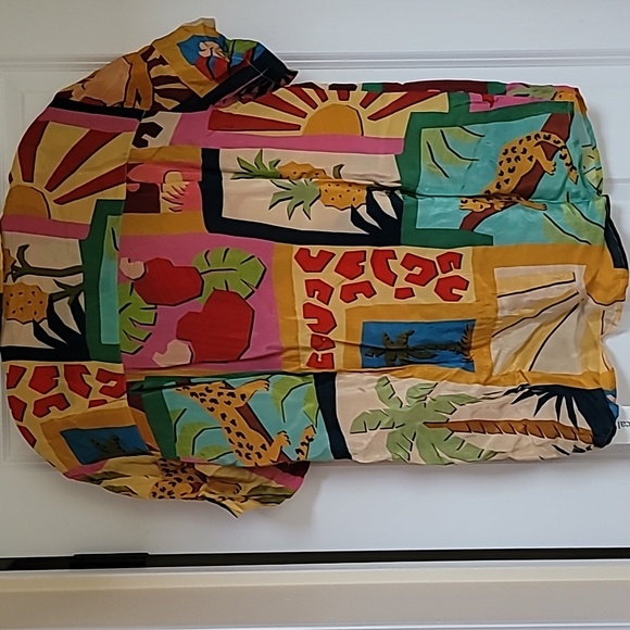 FARM Rio Tropical Collage Pajama Shirt Silky Viscose Blouse - Picture 6 of 13